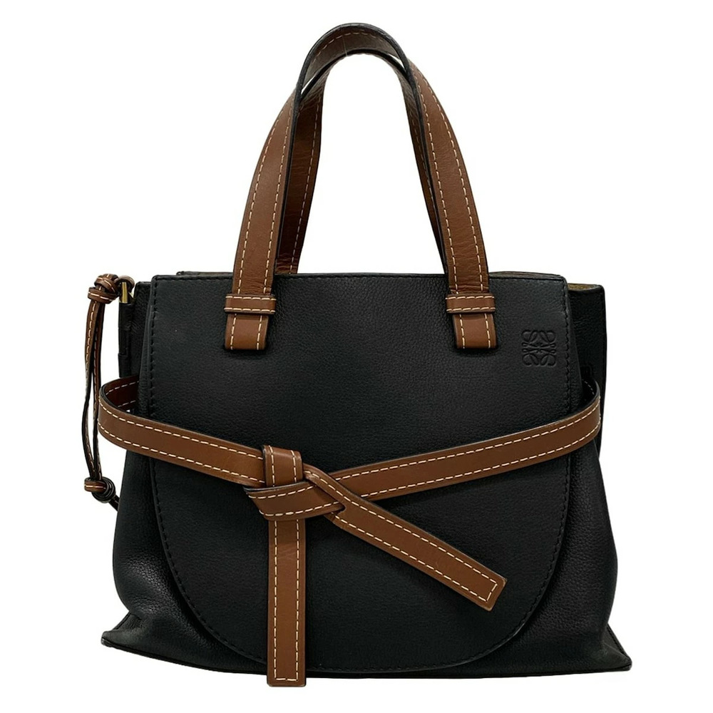LOEWE Gate Top Handle Tote Bag Black Brown Leather